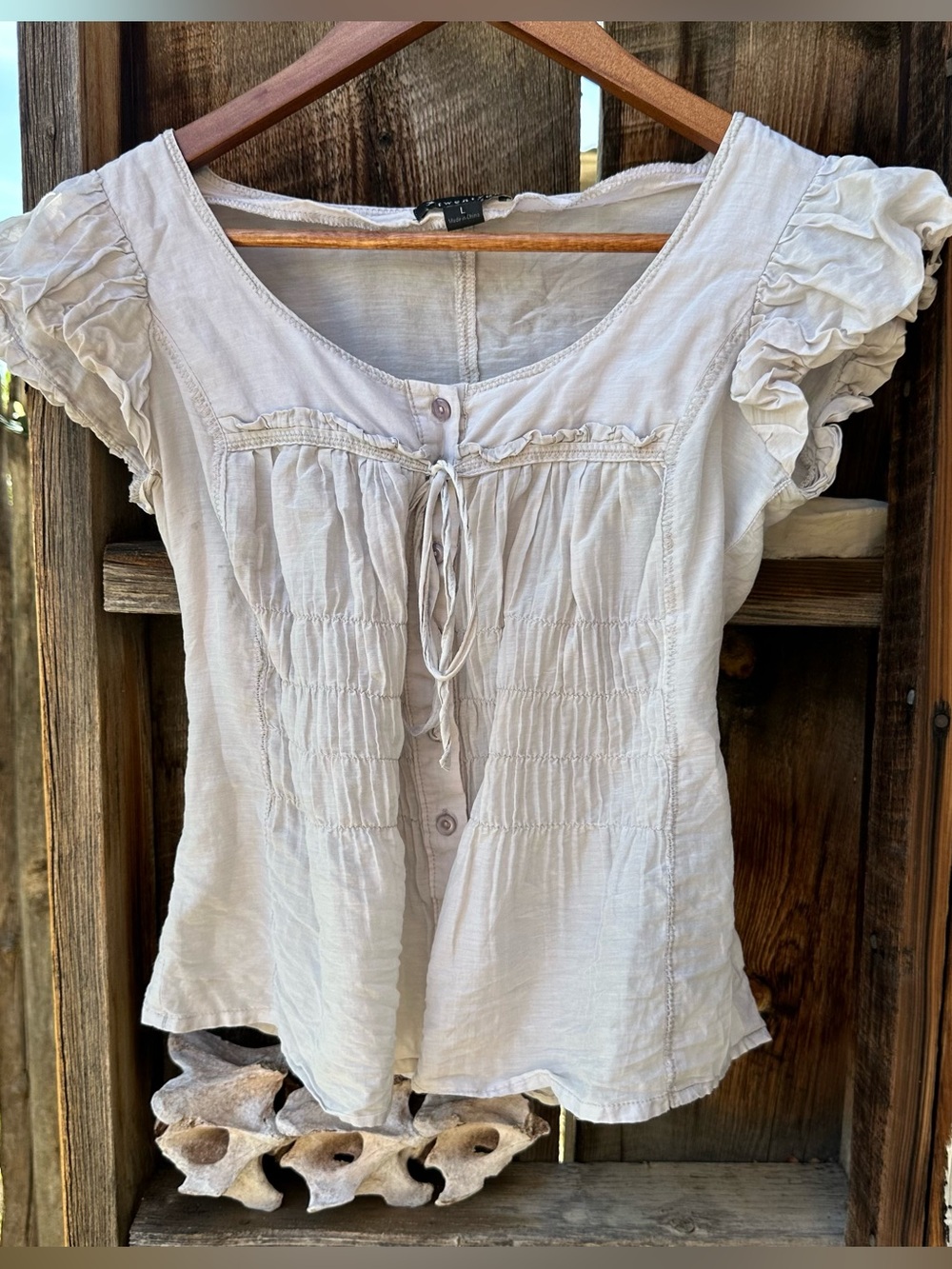 Light Ruffle Sleeve Cotton Peasant Top